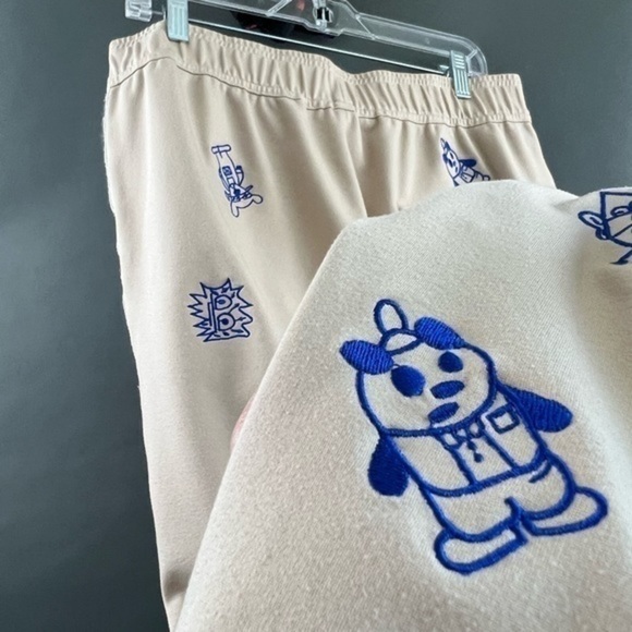 Allover Panda Heart Embroidered Character Rayon Pinstripe Sweatpants 🐼 🎩 - Picture 6 of 16